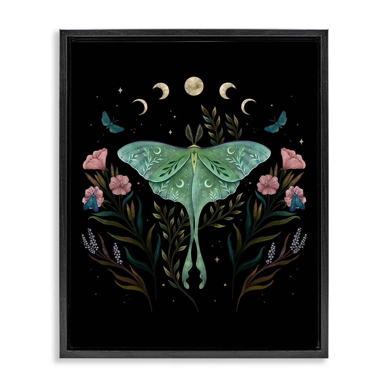 Stupell Industries Luna Moth with Florals Floating Frame Design By Episodic Drawings